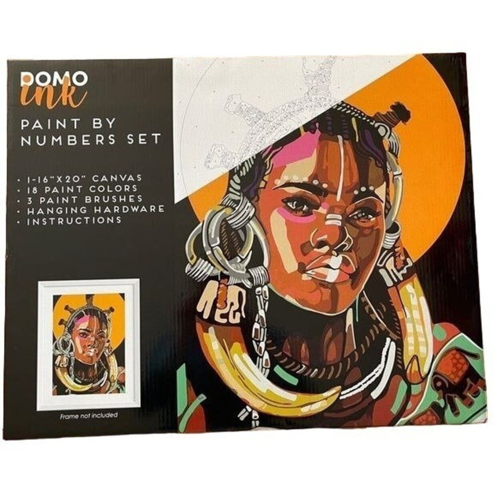 Domo Ink Paint By Numbers Set Queen is Black 16x20 Canvas Art Decor Craft New
